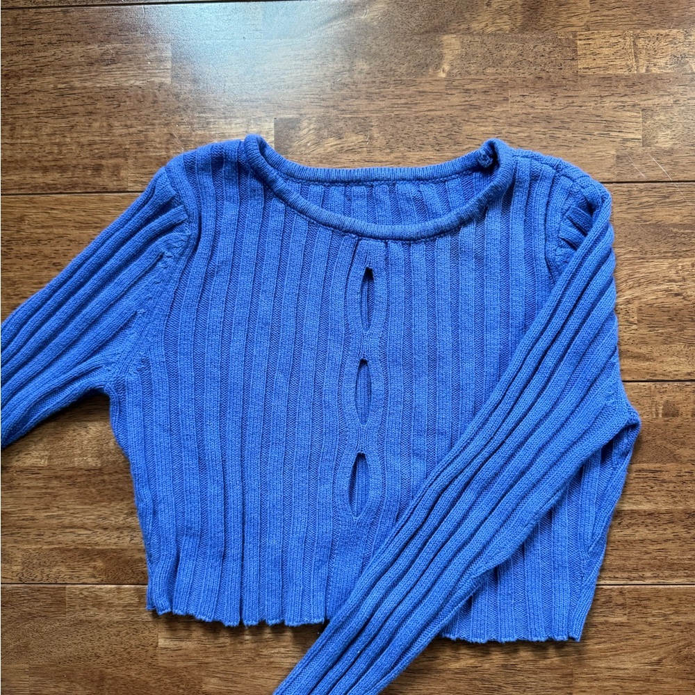 Blue Ribbed Knit Sweater - Picture 2 of 4